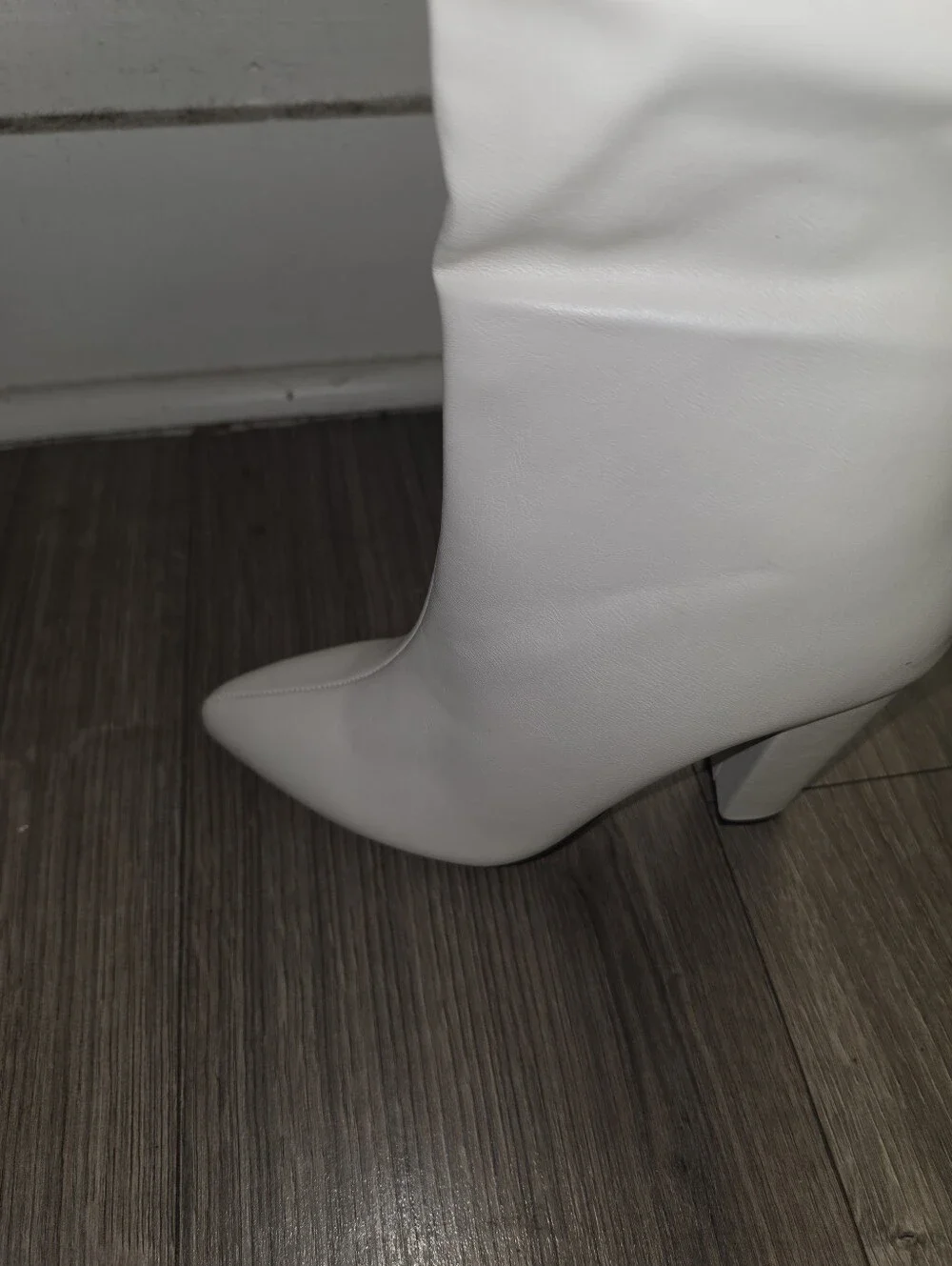 White Thigh High 4in Heel Boots